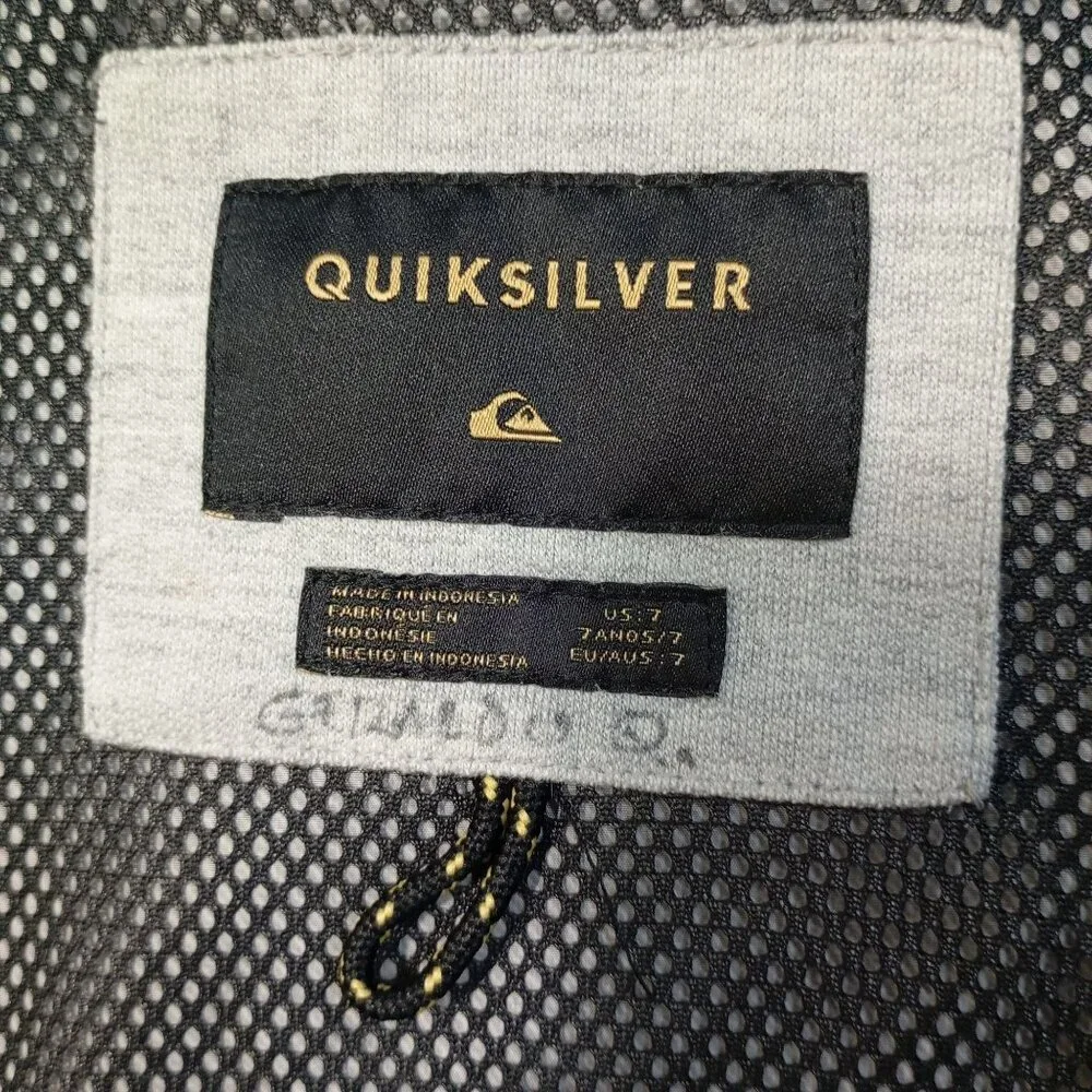 Quiksilver Jacket Boys Gray Full-Zip Hooded Windbreaker With Mesh Lining Size 7